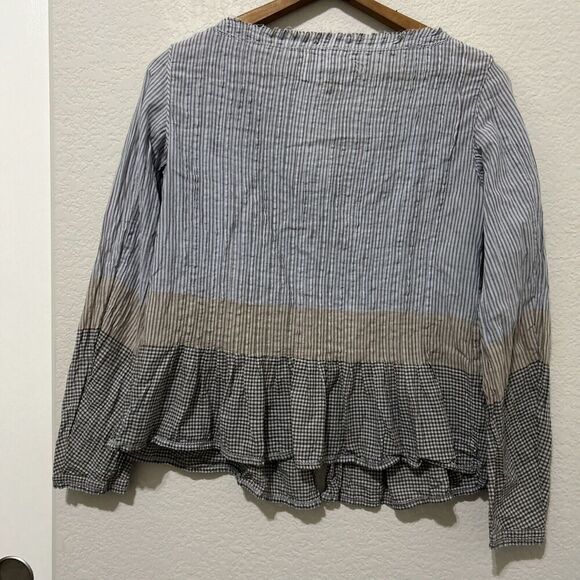 Khadi and Co. Bess Nielsen Blouse Stripe Medium Brown Blue - Picture 5 of 16